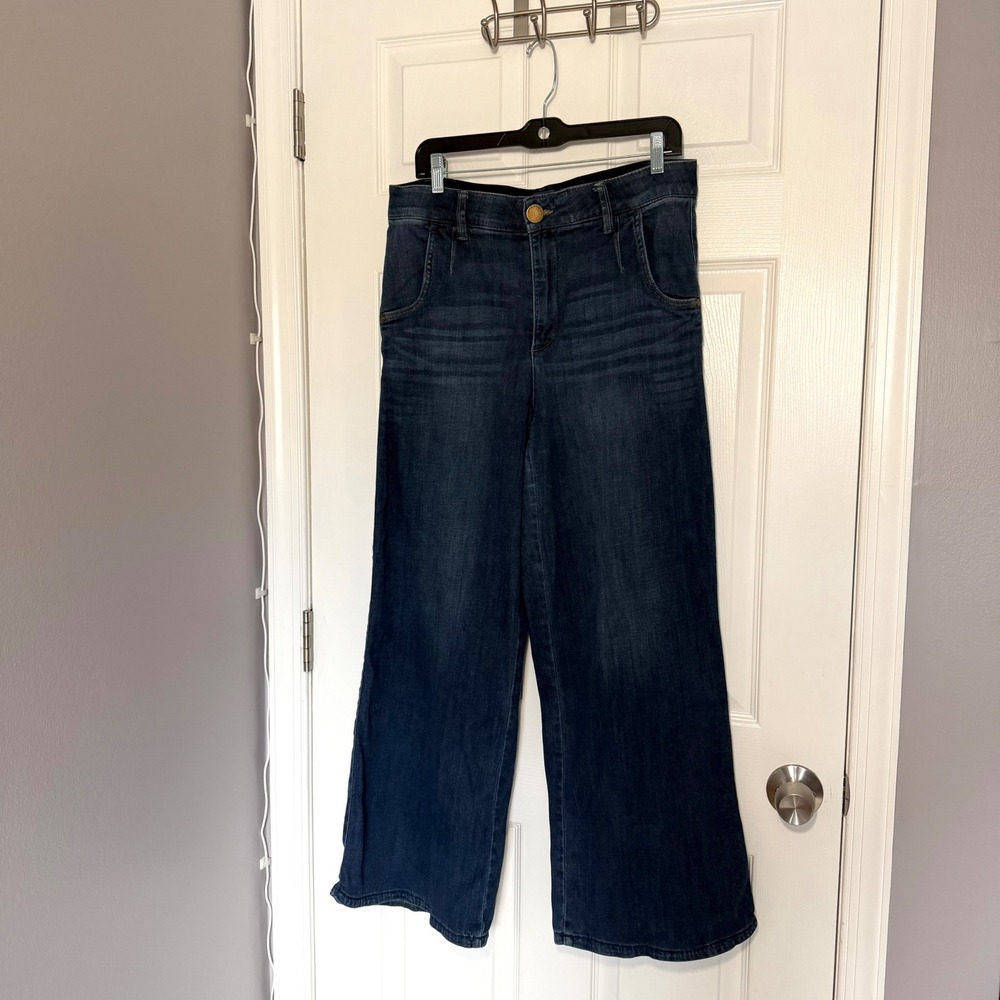 Democracy Wide Leg Trouser Jeans Dark Wash Indigo Stretchy Denim womens 10